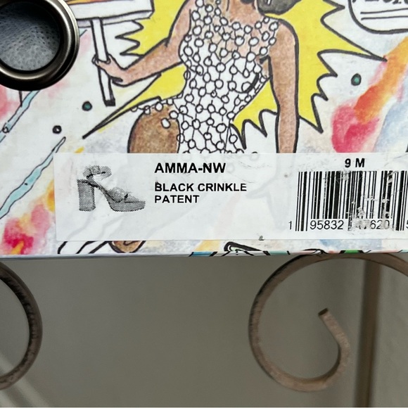 Jeffrey Campbell Amma-NW Crinkle Patent Platform Sandals Black Women's 9 NWB - Picture 3 of 6